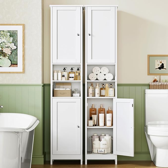TEENFON 67" Tall Bathroom Cabinet with Adjustable Shelves and Doors, Narrow Bathroom Storage Cabinet for Small Space, Living Room, Entryway, Kitchen, White