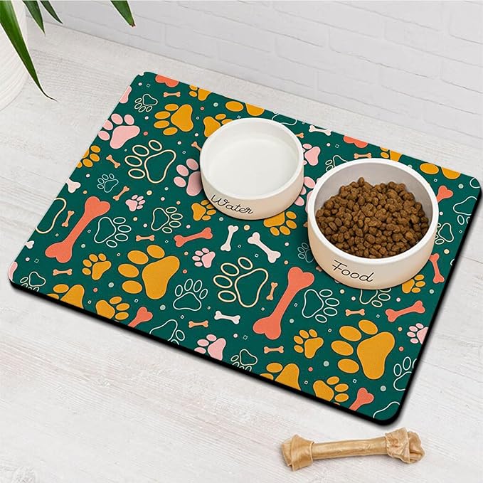 Dog Food Mats for Floors Waterproof, Dog Cat Water Bowl Mats Pet Feeding Absorbent Mat Dog Cat Pet Placemats for Food and Water Bone 17 * 30 inch