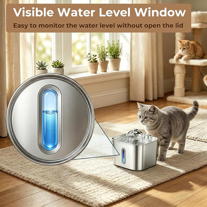 Cat Water Fountain Stainless Steel with 4 Filters & 4 Sponges, 74oz/2.2L Automatic Pet Drinking Fountain, Indoor Water Dispenser for Cats, Kittens, Small Dogs and Pets, Quiet Circulating Pet Fountain