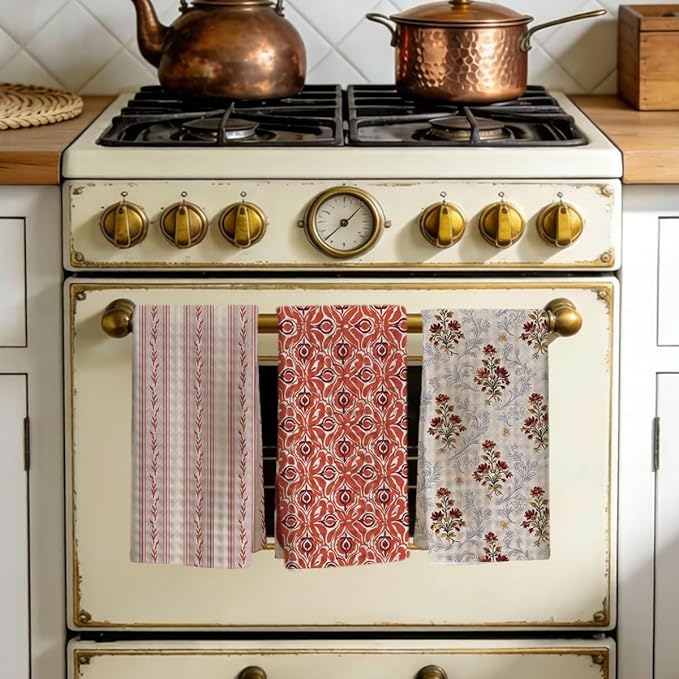 3 Pcs Retro Flower Kitchen Towels, Colorful Flower Soft Absorbent Hand Tea Towel, Microfiber Dish Cloths for Drying Dishes, Waffle Dish Towels for Kitchen Farmhouse Decor, Floral Gifts for Women Mom01