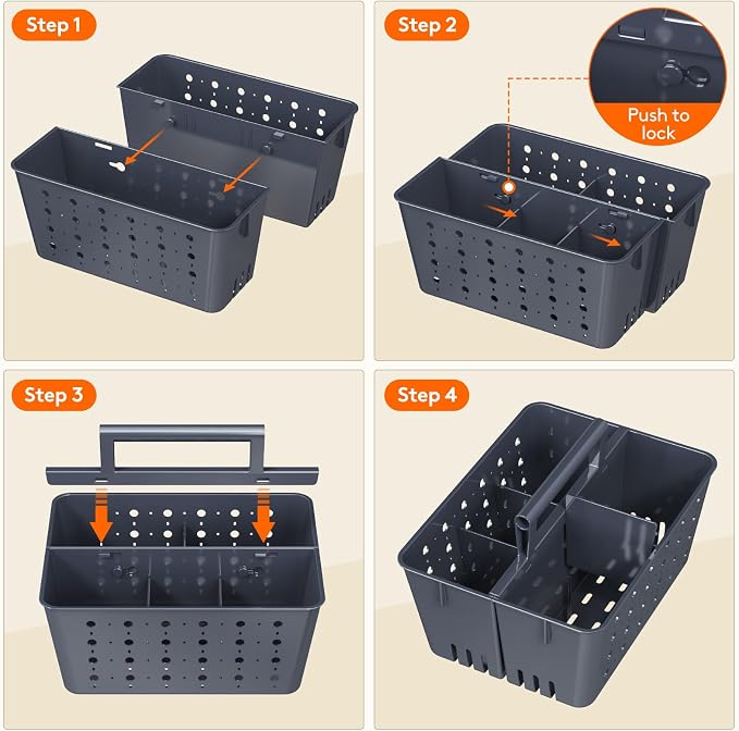 Lifewit Portable Shower Caddy, Plastic Basket Organizer, Slate Blue, 2 Pack | Adjustable Dividers, Drain Design, College Dorm Room Essentials with Handle, for Bathroom