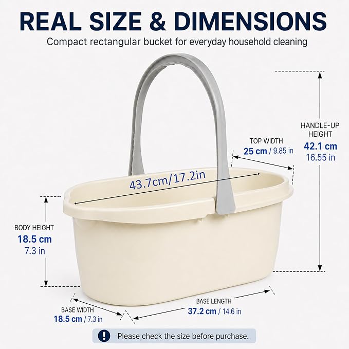 Compact Mop Bucket with Handle, Rectangular Cleaning Bucket and Caddy for Cleaning Supplies, 10L, White