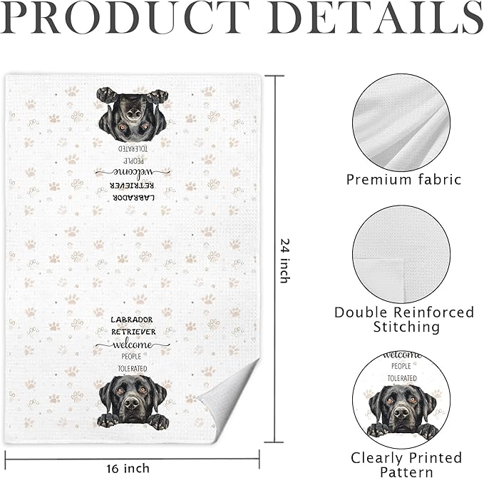 Funny Black Labrador Retriever Kitchen Towels 16x24 Inch, Gifts for Labrador Dog Lovers Decorative Hand Towels for Bathroom, Cute Dog Dish Tea Towel Drying Cloth