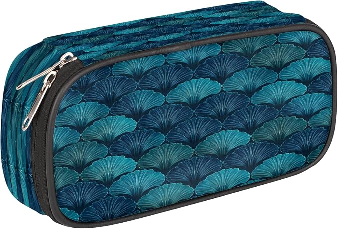 Cute Pencil Case for Girls Boys, Teal Blues Shells Portable Pencil Bags Pouch Pen Case Organizer with Zipper for School College Office