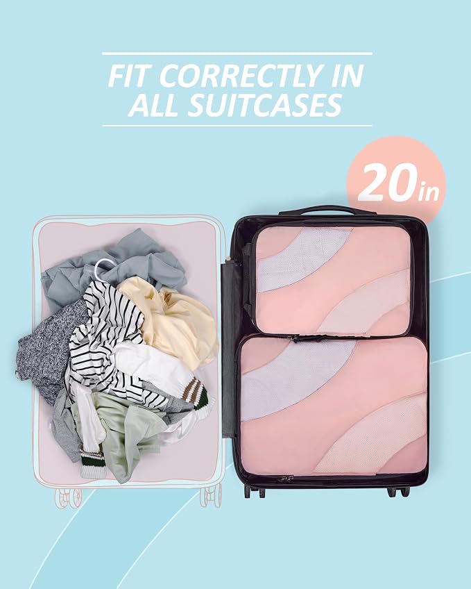 BAGSMART Compression Packing Cubes for Travel | Lightweight suitcase organizers bag set, space-saving double zipper expansion for carry-on luggage & travel organization