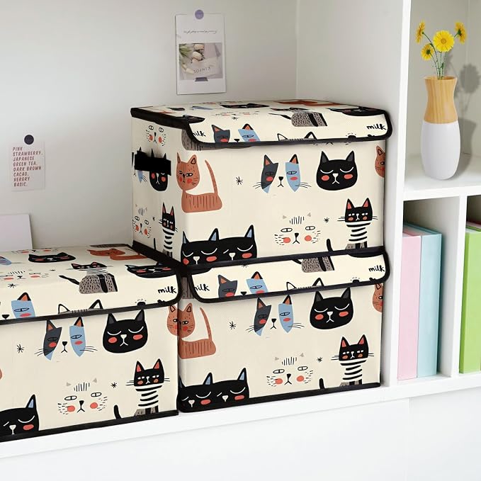 Stackable Storage Bins with Lids,Closet Organizers Fabric Box for Home and Office,Blanket Clothes Organizers,Under Bed Storage Containers 3 Pack