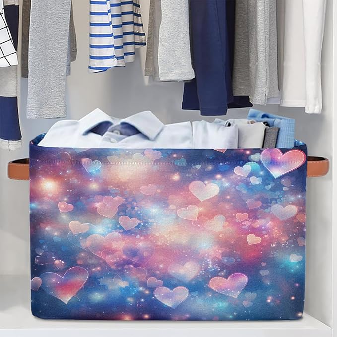 Collapsible Storage Cubes with Handles, Foldable Fabric Organizer Bins for Closet, Utility Room & Storage Shelves, Decorative Storage Baskets 15x11x9.5 Inches(Galaxy Love)