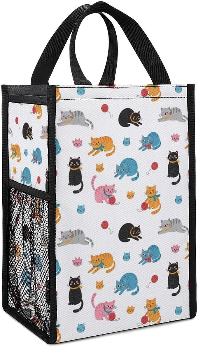 Insulated Lunch Bags Compatible with Cats, Reusable Thermal Lunchbox Totes with Mesh Pocket Portable Lunch Organizer Food Bag