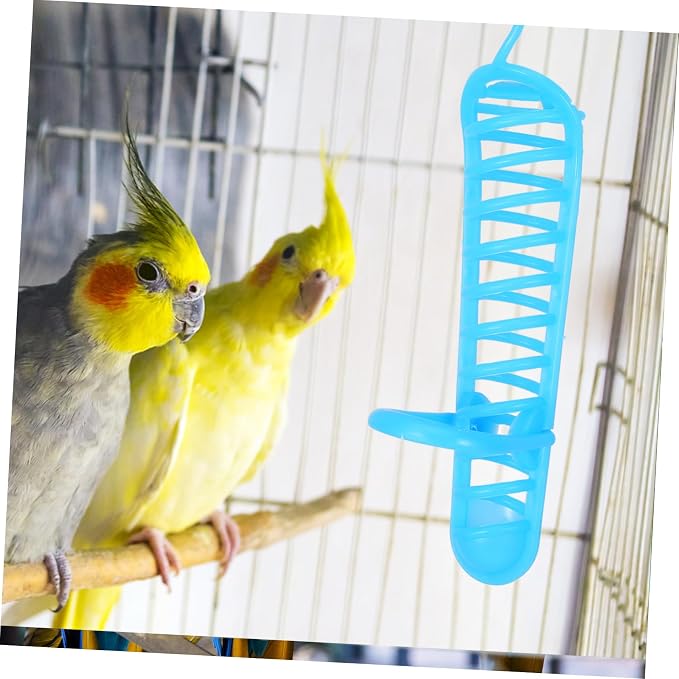 Toyvian Parrot Food Rack Durable Hanging Fruits Feeding Device with Safety Lock Easy to Install Stand Rack for Parrots and Birds Blue