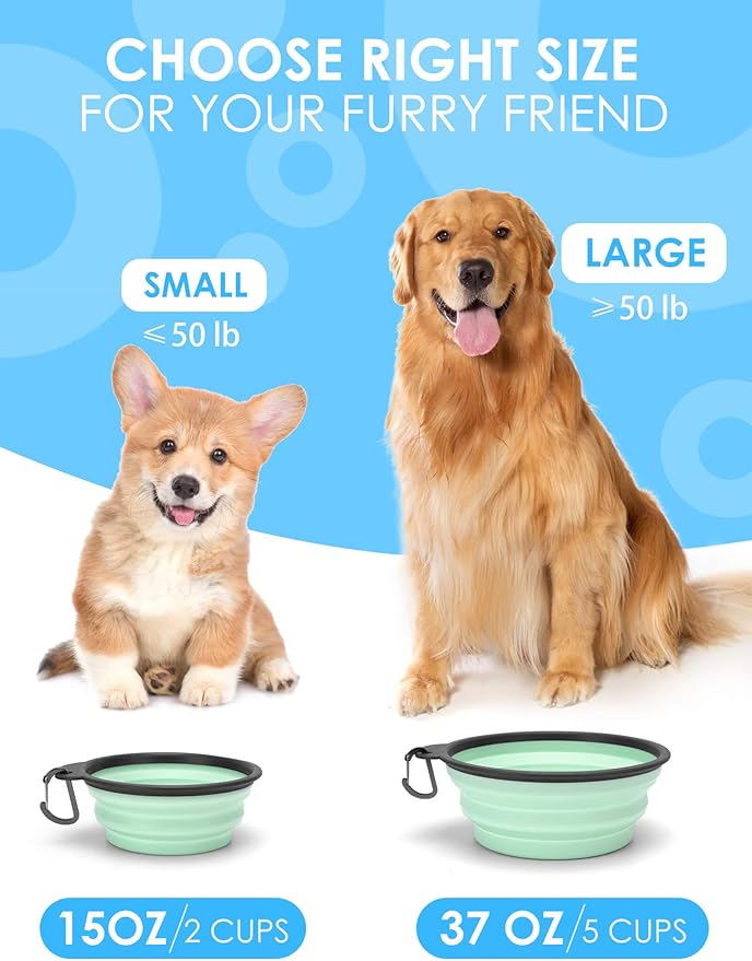Aonkey Collapsible Dog Bowls with Bottle Carrier, 2 Pack Travel Dog Water Bowl Upgraded Carabiner, One-piece Molded Rim No Fall Off or Crack, Foldable Silicone Portable for Pets Walking Hiking 15oz