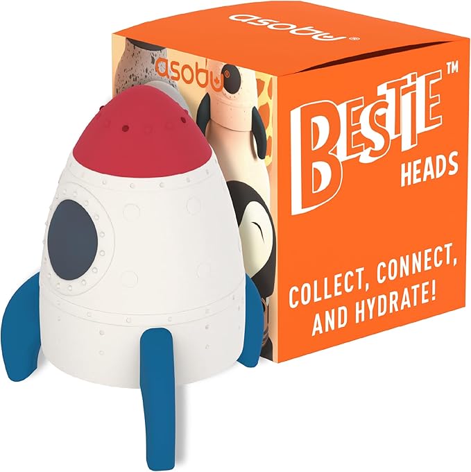 Asobu Bestie Replacement Head for Insulated Stainless Steel Water Bottle - Detachable Soft Animal Head, Collectable for Fun Drinking for Kids, Rocket