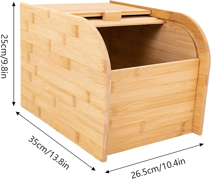 22 lbs Bamboo Rice Storage Container with Sliding Lid & Measuring Cup, Airtight Dry Food Organizer for Kitchen Countertop - Large Capacity Grain Bin for Flour, Nuts, Beans, Pet Food - Natural Wood