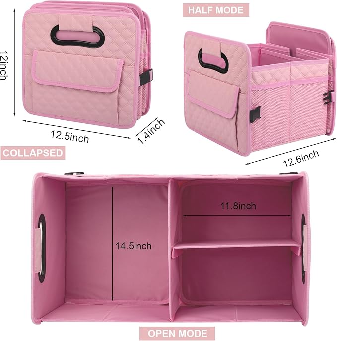 Car Trunk Organizer for SUV, Collapsible Car Storage Organizer Large Pink | Sturdy, Strong Capacity, Diamond Decor, Multi Compartment Container Box Adjustable Car Accessories for Sedan Truck