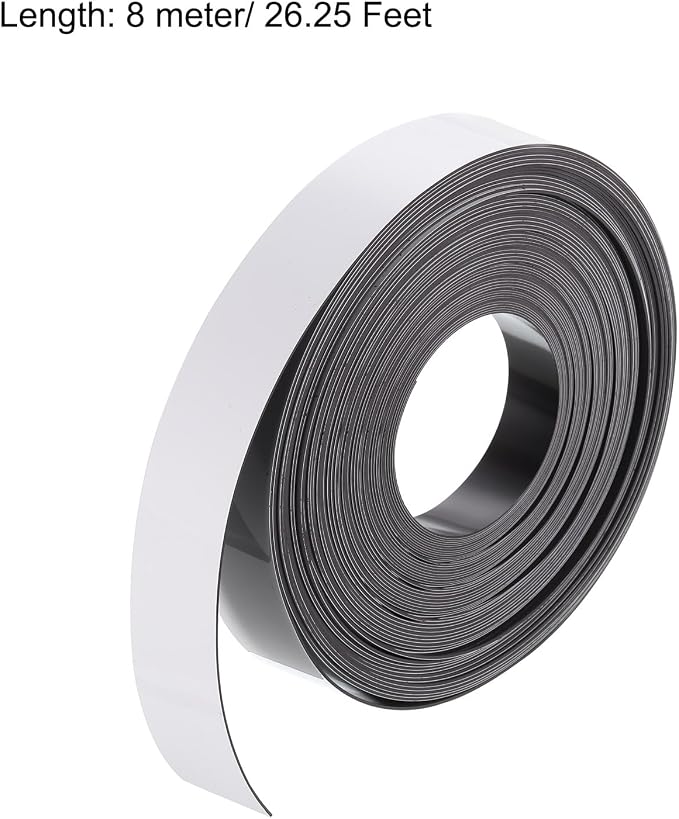 MECCANIXITY Magnetic Strip with Strong 1 Inch x 26.25 Feet Magnetic Strip Tape,Magnetic Tape Labels for Whiteboards Refrigerator and Crafts White