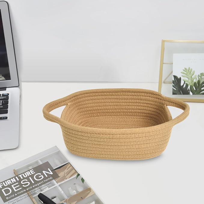 ABenkle Small Storage Basket - Mini Cotton Rope Woven Shelf Basket, Cute Boho Decorative Toy Dog Cat Container for Nursery, Bedroom, Spa, Empty Gift - XS, Brown