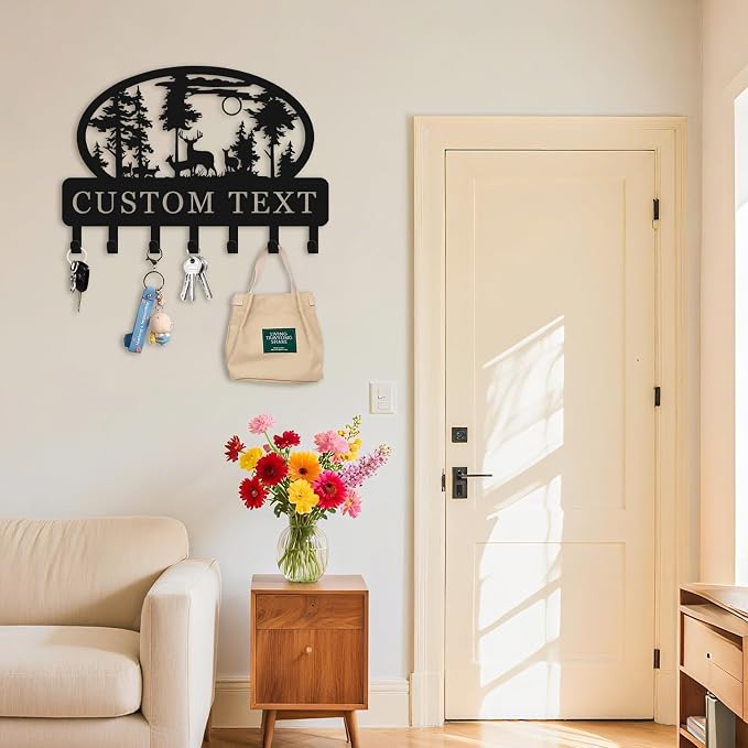 Personalized Deer Key Holder for Wall, Custom Metal Key Hooks | Deer key holder with rust-resistant metal finish, custom name key holder wall mount, cabin decor and lodge housewarming gift