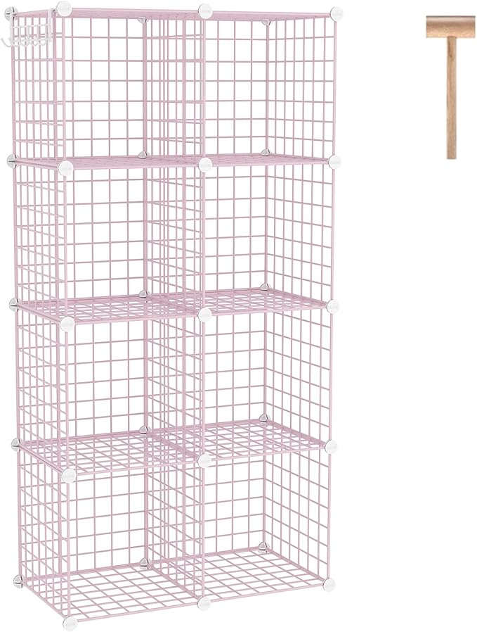 C&AHOME Wire Cube Storage, 8 - Cube Organizer Metal C Grids Units, Pink | Modular Shelves Units, Closet Organizer, Storage Bins Shelving, Ideal for Home, Office, Living Room