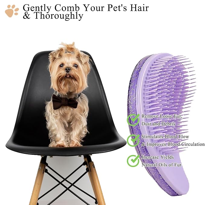 Small Dog Brush, Soft Pet Grooming Brush for Shih Tzus, Yorkies, Maltipoos, Maltese, Puppy Massaging Hair Brush, Cat Brush, for Small Animals Rabbits of All Hair Types (Starry Purple)