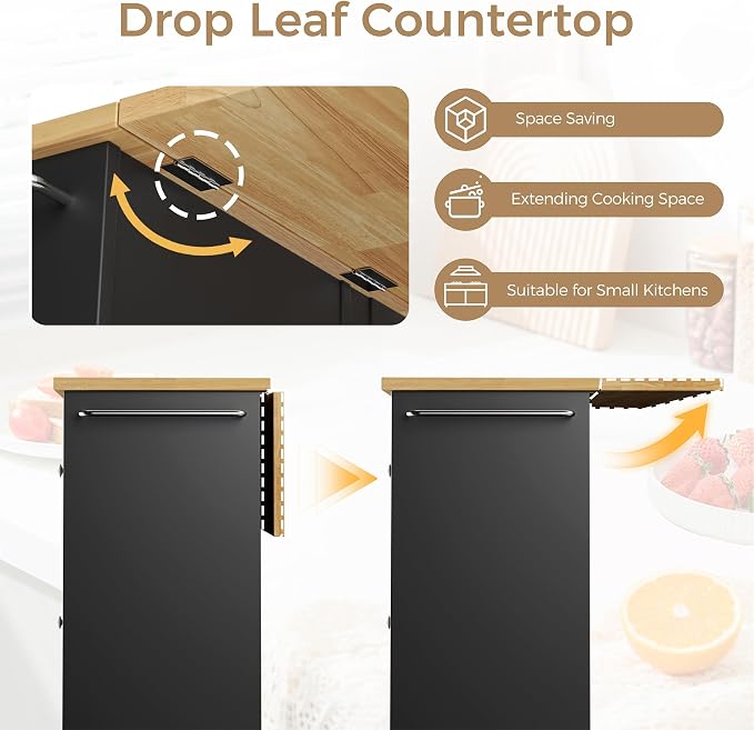 QAQA 40" Kitchen Island Cart Furniture cart on Wheels Rolling Portable Dining Room Serving Utility Carts Mobile Movable with Drawers Cabinet,Black
