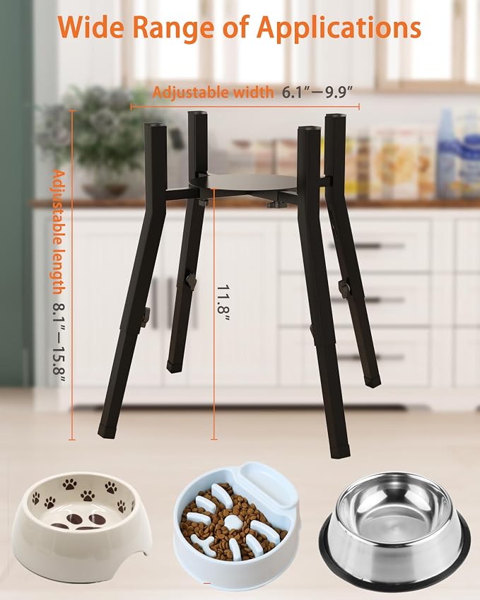 Piskyet Adjustable Raised Dog Bowl Stand for Large Dogs(Bowl not Included) | Adjustable Elevated Dog Bowl Fits 6-10" Bowls, Height Adjustable to 7.6-15" Tall,Single Food and Water Stand Feeder