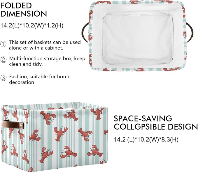 Kigai Lobster Storage Basket with Handles Waterproof Collapsible Storage Bin Canvas Fabric Basket Decorative Box Closet Organizer for Nursery Bedroom Office