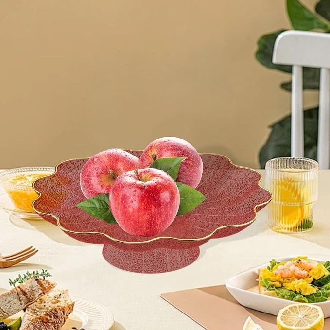Footed Fruit Bowl Snack Stand Large Tableware Modern Versatile Serving Tray Fruit Holder for Bread Snacks Kitchen Celebration, red