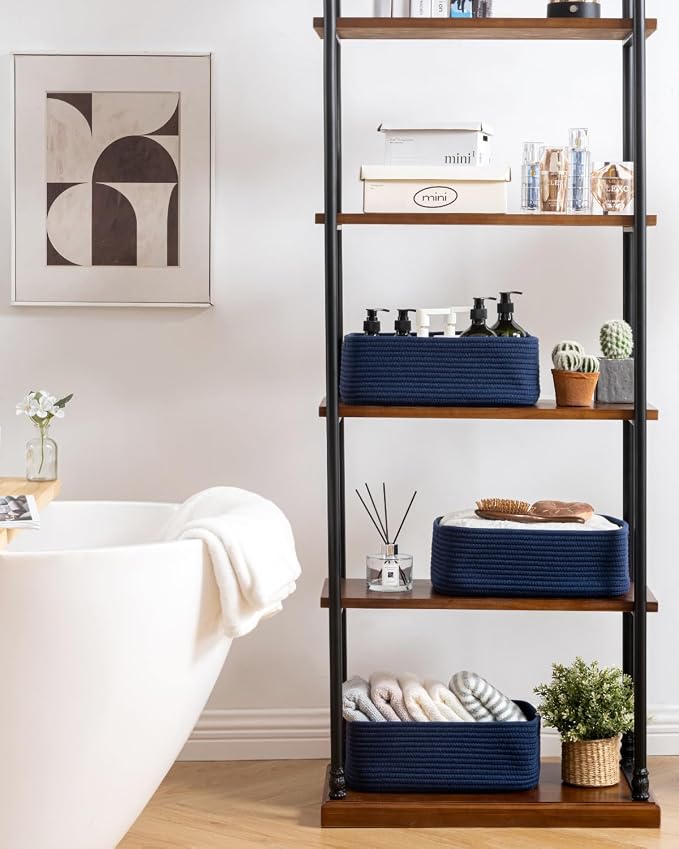 KALLAX Small Woven Storage Basket for Organizing, 13.5x9.5x5 inches, 3 Pack | Shelf baskets for closet organization, toy storage and home decor, Perfect as empty gift baskets for holidays, Navy Blue