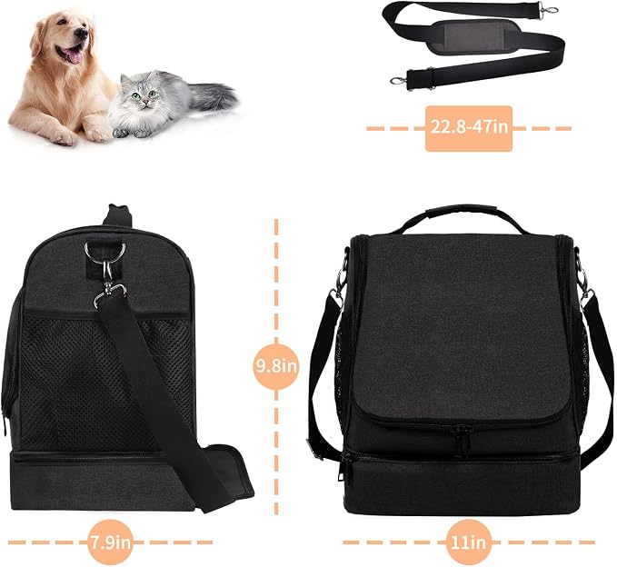 Dog&Cat Grooming Supplies Bag,Adjustable Compartments Grooming Bag for Pet | Wall Mounted Dog Grooming Bag/Cat Grooming Bag for Dog Clippers/Wipes/Hair Remover/Nail Trimmer/Brush/Comb/Shampoo