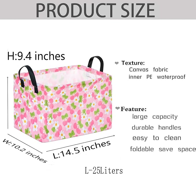 Gift Toy Storage Basket for Girls and Boys, Storage Organizer for Nursery Hamper Home Bedroom Laundry Hamper Shelf Easter Baskets (Pink Cherry)