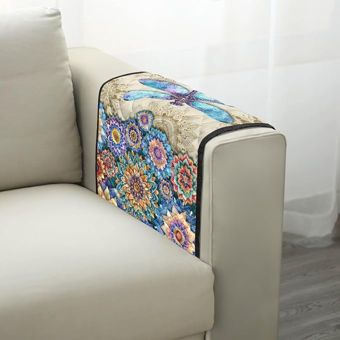 Dragonfly Pattern Chair Arm Protectors with 2 Pockets Stretch Couch Armrest Cover,Arm Rest Covers for Sofa,Dustproof Soft Armchair Covers for Arms Wasahble Sofa Arm Slipcover