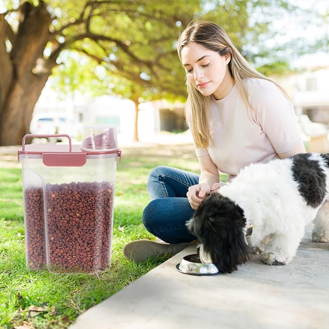 LEAWALK 5Lbs/6Qt Airtight Pet Storage Container For Cat Dog Bird Food and Keep Fresh, Translucent Body, Upgraded Large Nozzle for Easy Pouring With Handle Design Easy to Carry When Going 2pack