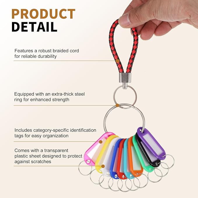 PATIKIL Key Tags with Labels, Key Organizer Keychain Markers Tags Holder with Bold Steel Ring and Braided Strap for Office