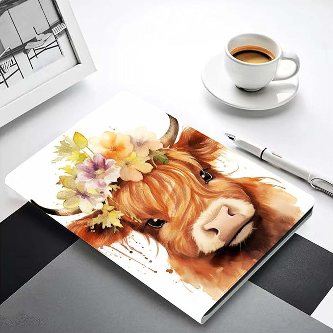 for Samsung Galaxy Tab S9 Plus/S9 FE Plus 5G 12.4 Inch 2023 Tablet Case,Premium Leather Folio Stand Auto Wake/Sleep,Multiple Viewing Stand,Cute Highland Cow