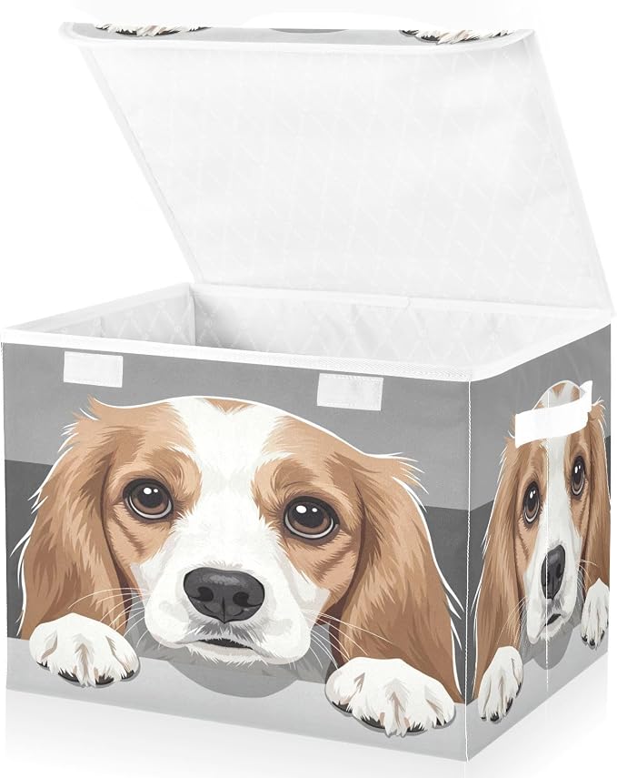 Pet Animal Drawing Fabric Storage Bins with Lid Closet Storage Basket | Foldable & Stackable, Flip Top Dust Guard, Reinforced Handles, Home & Bedroom, Clothes & Toys, Oxford Print Basket
