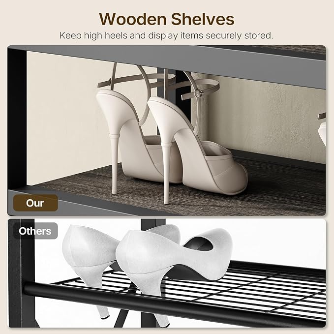 YATINEY Foldable Dog Crate Furniture and 12-Tier Tall Shoe Rack Organizer, Wooden Shoe Storage for Closet Holds 48 Pairs, Sturdy Shoe Shelf with X-Shaped Metal Support, for Entryway DC95BG-SS212BC