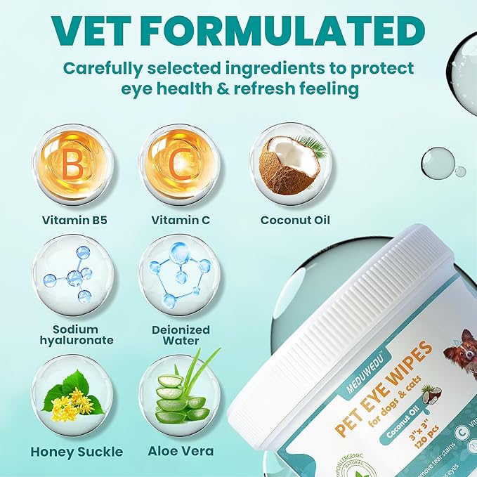 MEDUWEDU Eyes Wipes for Dogs & Cats 120 Counts, Grooming Kit Care for Dogs and Cats, Prevent Tear Stains, Eye Debris, Discharge, Mucus Secretions,Unscented