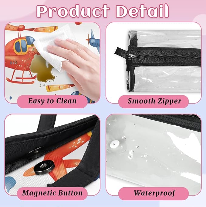 Airplane Makeup Bag for Women Hanging Roll-Up Travel Organizer Toiletry Kit with 4 Removable Compartments, Cartoon