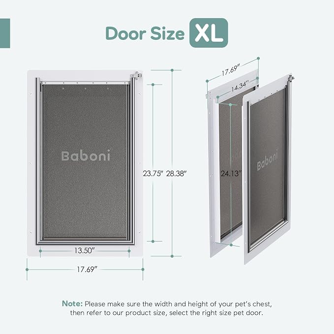 Baboni Dog Door for Door,Metal Frame,X-Large | Pets Up to 220 Lb,for Interior and Exterior Doors,Aluminum Lock,Metal Panel,Strong Magnetic Flaps