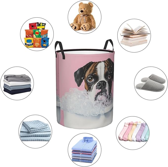 13.8x16.5 Inch Pinks Background Pet bubbles Laundry Basket, 38l | Portable clothing storage basket，foldable with handle, very for laundry rooms, bathrooms, student dormitories, home bedrooms