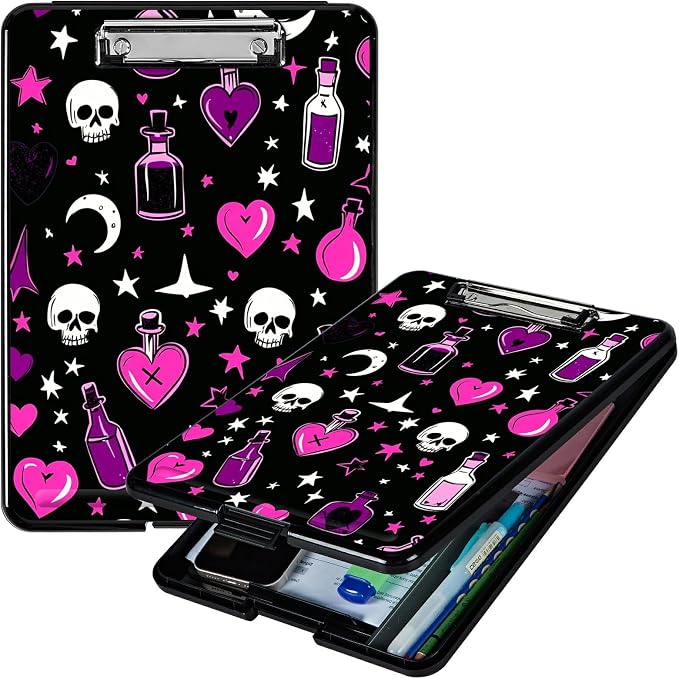 Purple Heart Wishing Bottle Clipboard with Storage Pen Holder, Clipboards Organizer Nursing Clipboard Foldable File Folder Plastic Clipboard Folio Clip Board for Office Students Classroom