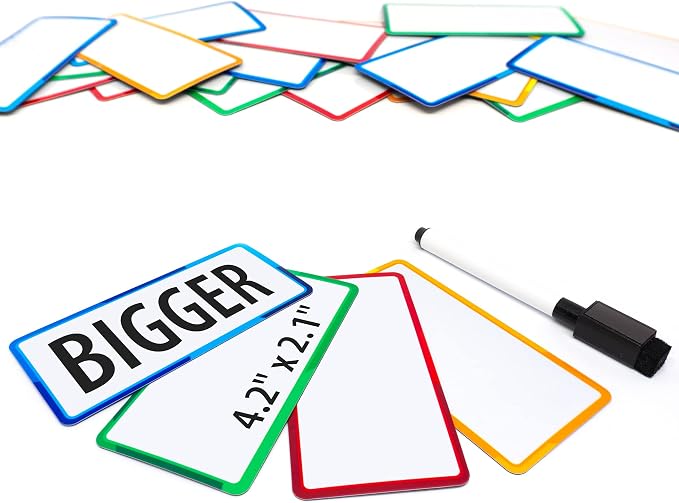 24 Pieces Big Dry Erase Magnetic Labels 4.2" x 2.1" | Writable Magnetic Name Tags Strips Plates Dry Erase Magnets for Whiteboard Classroom Locker Refrigerator Metal Shelves Crafts | Bonus Included