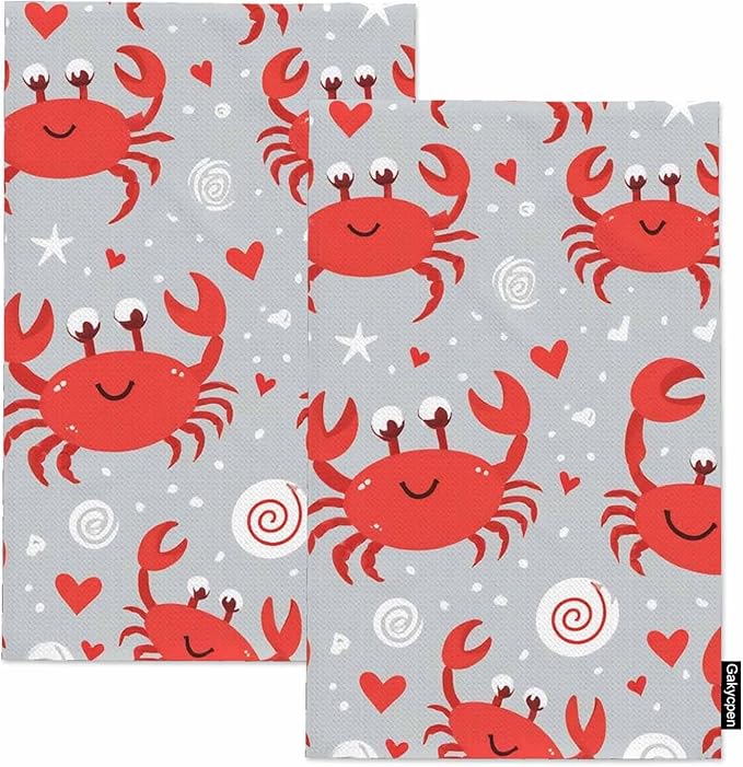 Crabs Kitchen Towels Set of 2 Cute Nautical Seafood Dish Towels Absorbent Soft Hand Tea Bar Towels for Farmhouse Home Decor 16"X24"