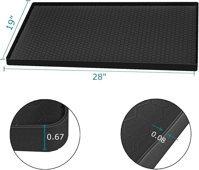 Under Sink Mat 28 x 19 for Kitchen Waterproof, Silicone Under Sink Liner, Bathroom Kitchen Cabinet Protector Mat, Easy to Clean Cabinet Mat Organizers and Storage, Black