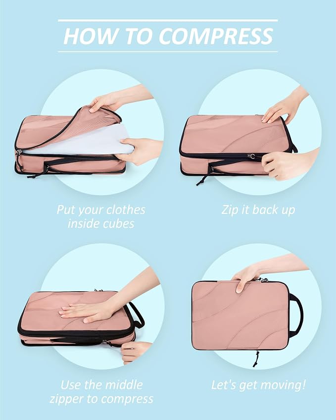 BAGSMART Compression Packing Cubes for Travel | Lightweight suitcase organizers bag set, space-saving double zipper expansion for carry-on luggage & travel organization