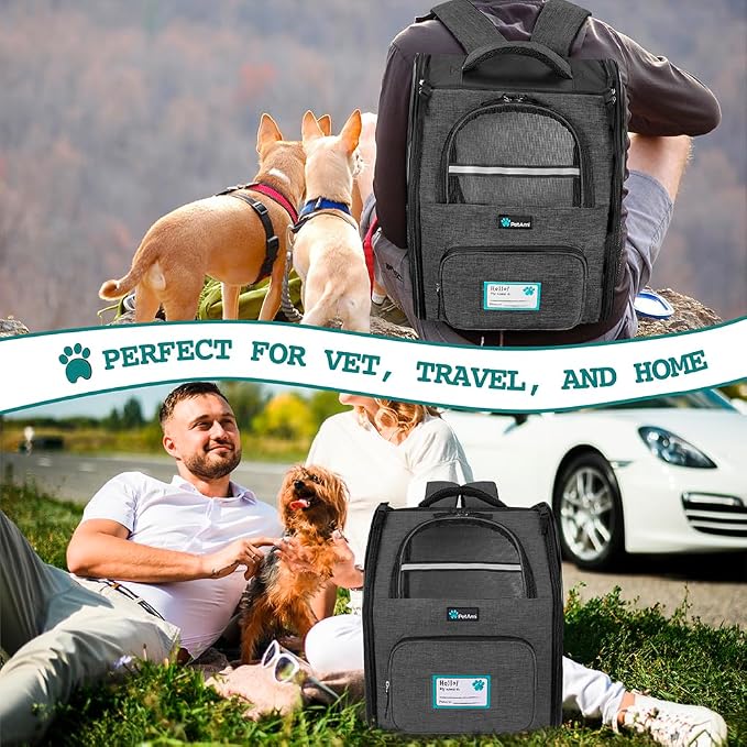 PetAmi Dog Backpack Carrier Airline Approved Cat Pet Puppy Bag, Charcoal | Ideal for Small Medium Large Pet up to 18 lb, 2 Side Entry Structured No-Collapse Frame, Ventilated Bookbag for Hiking Travel