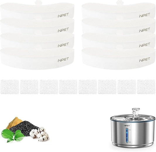 NPET Replacement Filters for WF210plus Stainless Steel Pet Water Fountain(8pcs)