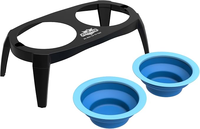 Elevated Pet Bowls Collection with Non Slip Stand for Dogs and Cats-Removeable and Collapsible Silicone Feeder for Food and Water- 16 Oz Each by PETMAKER (Pink), Blue