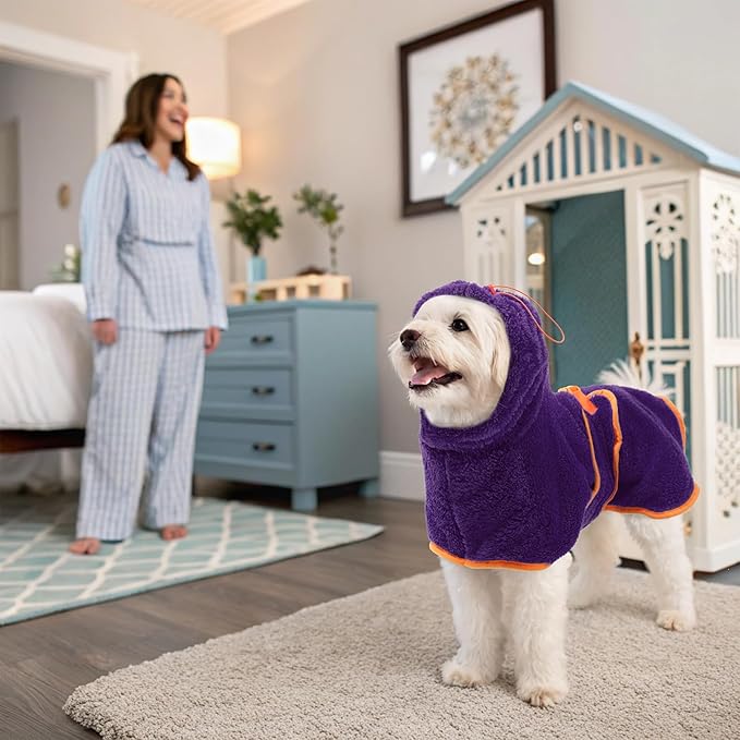 EXPAWLORER Soft Dog Bathrobe with Hood, Super Absorbent & Quick-Drying Dog Towels, Cozy Drying Coat for After Bath,Swimming, Purple XXL