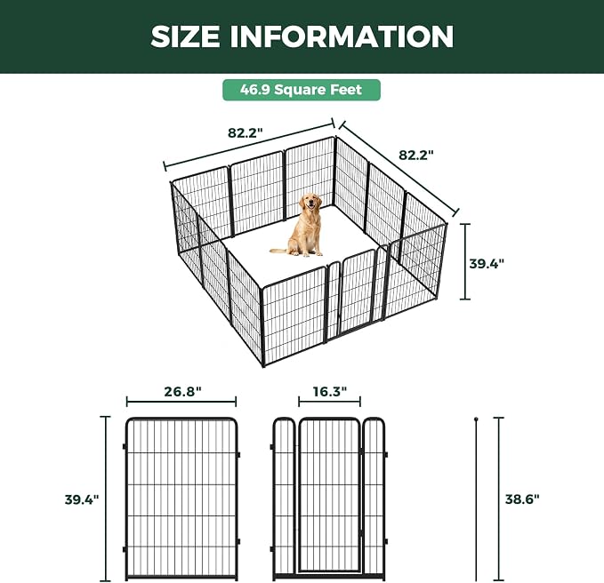 FXW Homeplus Indoor Dog Playpen, 40" H, 12 Panels, for Medium & Large Dogs | Stress-free play, Heavy-duty, Semi-open design, Easy setup, Threshold-free gate, Expandable, Patented