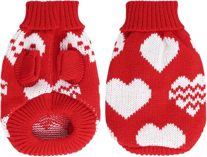 Tongcloud Dog Knitted Sweater Heart Puppy Sweater Christmas Valentine's Day Dog Sweaters Holiday Clothes or Dog Cat Pet Costume